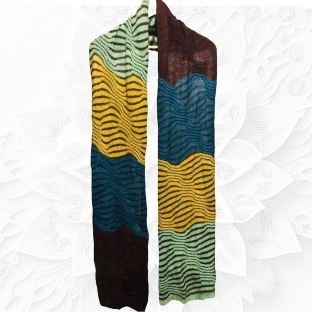 Scarf Knitted Wide With Wide Multi-Colored Stripes